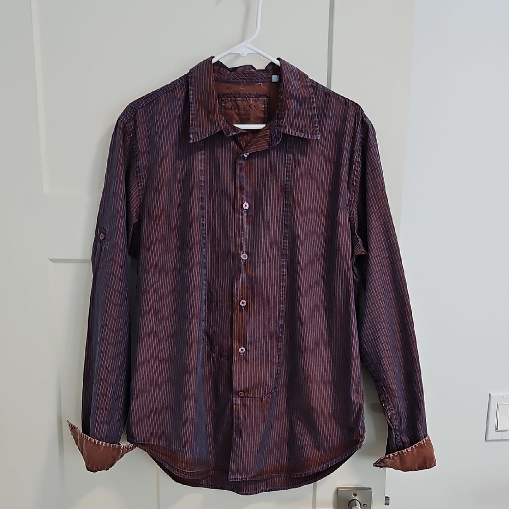 Guess Psychadelic Purple Casual Button Down Shirt
